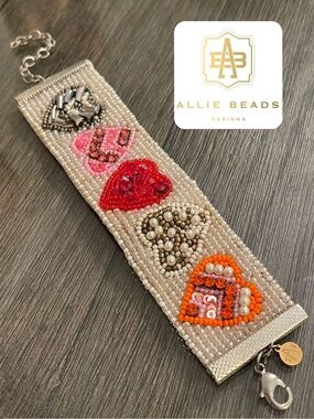 Allie Bead Designs - MULTI HEART - Bracelet Embroidered Seed Bead Cuff Bracelet